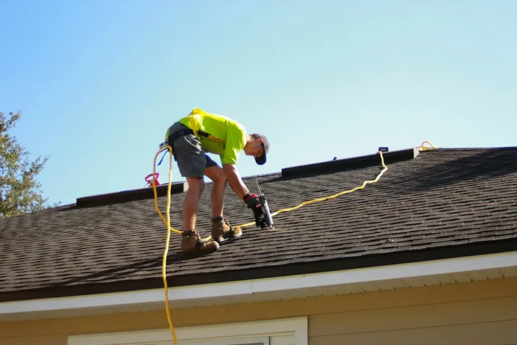 Asphalt shingle roof during a roof and drone inspection